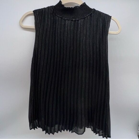 Nanette Lepore Tops - Nanette Lepore Sleeveless Accordion Pleat Black/Silver Metallic Blouse Size S